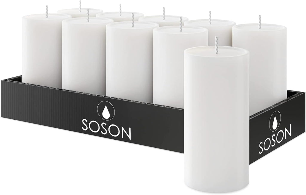 White Pillar Candles 2X4, Set of 10, Unscented, Dripless