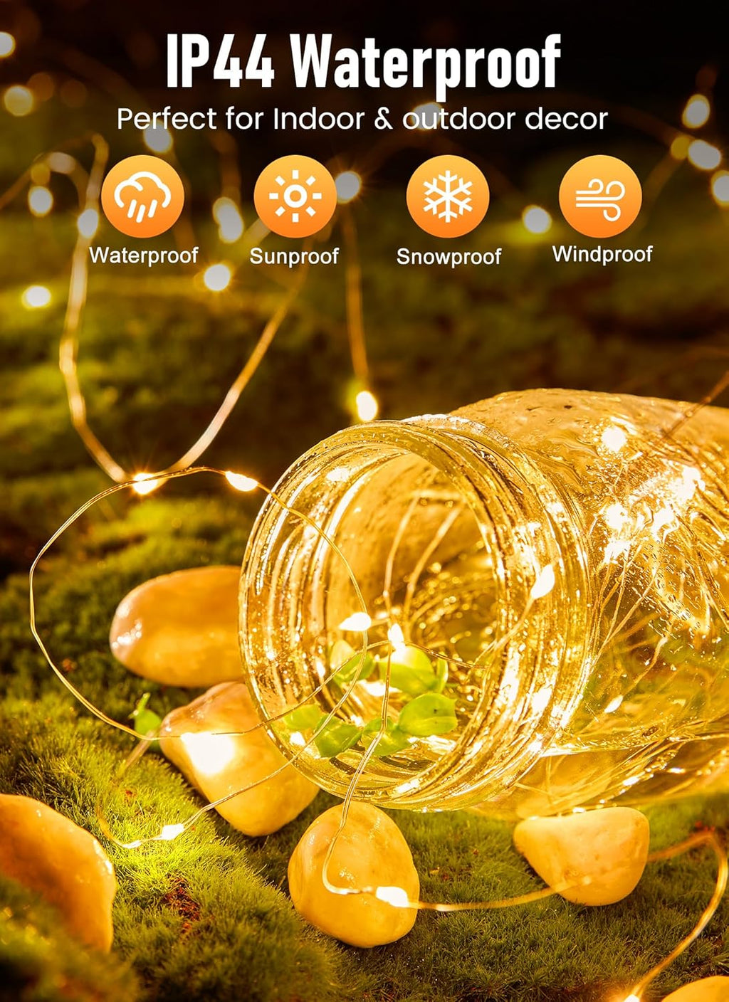 Fairy Lights Plug In, 40Ft 120 LED Waterproof Copper Wire Firefly Lights, with UL Adaptor, Starry String Lights for Wedding Indoor Outdoor Christmas Garden Decoration, Warm White(No Remote)